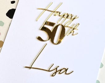 Adorno para tarta personalizado con nombre y edad: decoración moderna de acrílico para tarta de cumpleaños (18, 21, 30 y 40 años)