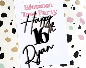Adorno para tarta de 16 cumpleaños: decoración acrílica personalizada con nombre y edad. Adorno moderno para tarta de 16 cumpleaños.