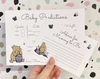 Winnie the Pooh Baby Shower Bundle Pack of 10 Prediction cards & Pack of 10 Advice Cards | Baby Shower Bundle | Baby Shower Set | Pooh Bear