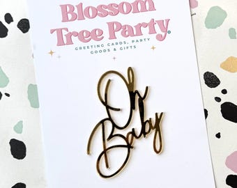 Adorno para tarta de acrílico con espejo dorado Oh Baby – Decoración para baby shower – Decoración para fiesta de revelación de género