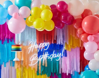 Balloon and Streamer Balloon Arch | Rainbow Themed Party | Birthday focal wall | Multicoloured Balloon Arch | balloons | Party Decorations