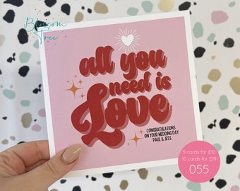 Wedding Card | Retro Pink and White style | Mr & Mrs | Congratulations Greeting Card | All you need is love | Beatles | Scouse (Ref: 055)