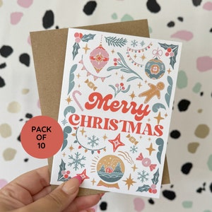 Lot de 10 cartes de Noël | Format carte A5 avec enveloppe Kraft