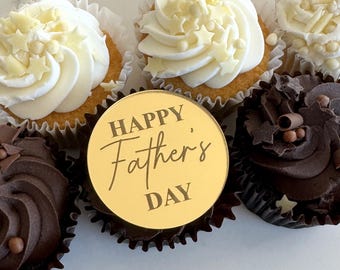 Adorno para cupcakes del Día del Padre – Decoración para pastel del Día del Padre – Acrílico con efecto espejo dorado o plateado – Adorno de disco de 5 cm