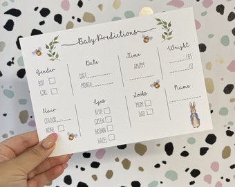 Peter Rabbit Baby Shower Prediction cards - guess cards A5 | Pack of 10 | Baby Shower Games | Unisex Baby Shower Decor