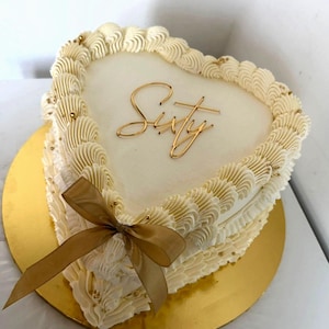 Sixty Cake Charm – Modern Acrylic 60th Birthday Cake Decoration – Script Word Lay Flat Topper