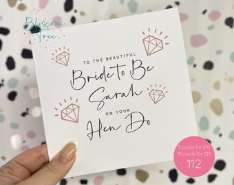 Personalised Hen do Card | To the Beautiful Bride to Be on your Hen Do | Hen party card | Greeting Card | Miss to Mrs | custom (Ref: 112)