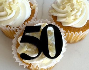 Adornos para cupcakes con números personalizados: fuente Times New Roman, acrílico dorado o color personalizado, para 40 cumpleaños.