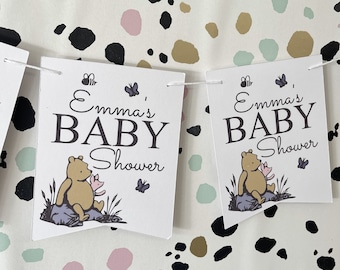 Personalised Winnie the Pooh Baby Shower Baby Bunting Sign | Unisex Baby Shower | Baby Shower Garland Banner | Pooh Bear