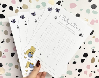 Winnie Baby Shower Baby Items Game - A5 | Pack of 10 | Baby Shower Games | Unisex Baby Shower Décor | Pooh Bear