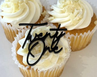 Adornos acrílicos para cupcakes Twenty One – Adornos negros para tartas – Fiesta de 21 años – Decoración minimalista moderna