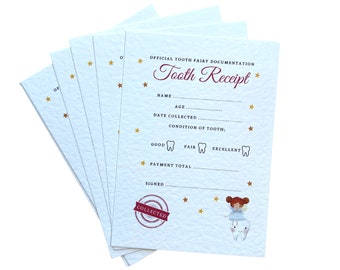 Tooth Fairy Receipts | Pack of 10 A6 Size Tooth Receipts | Lost Tooth Kit