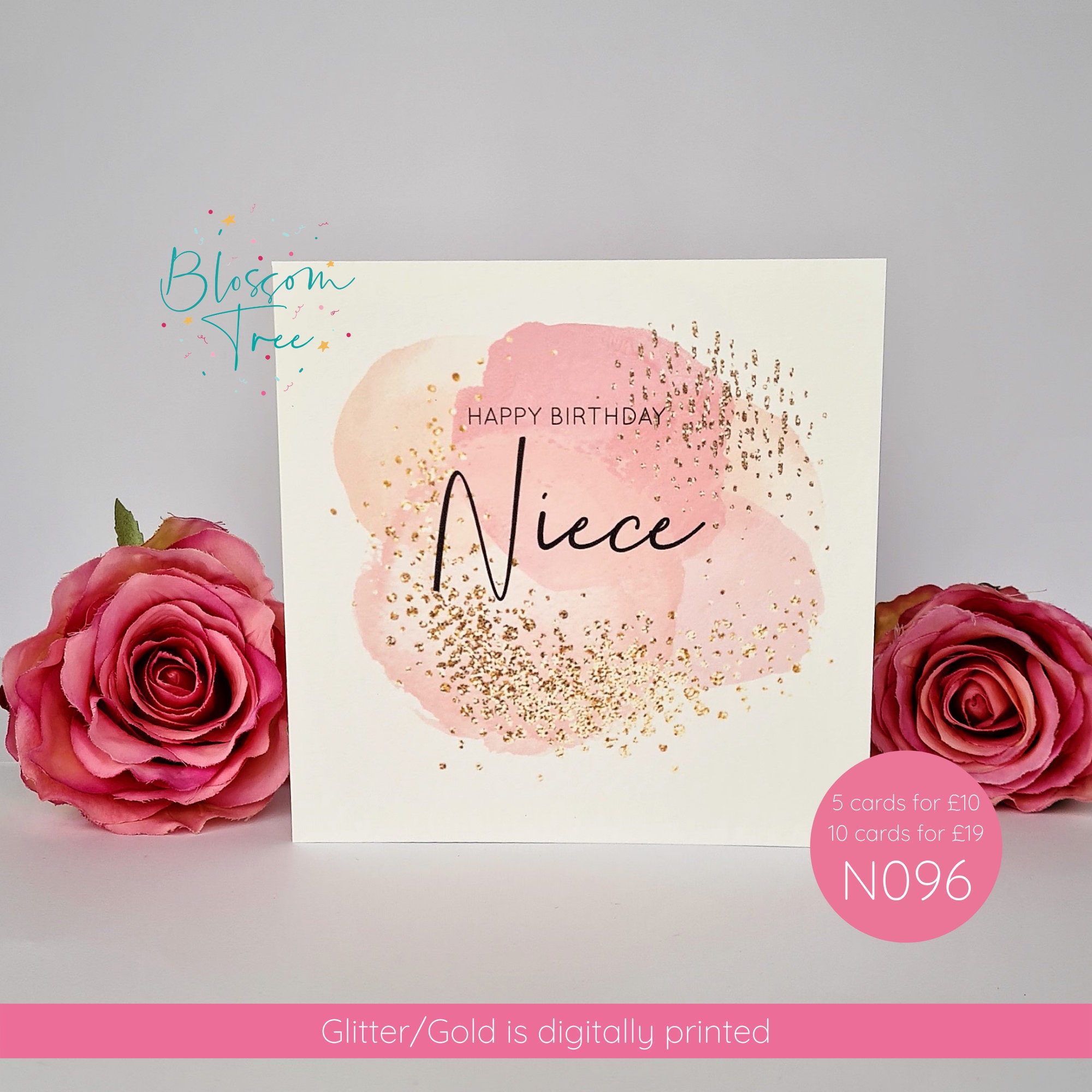 Foil Glitter Roses Flowers Special Niece Happy Birthday Card 