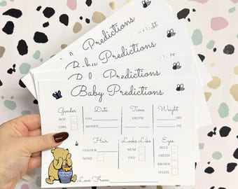 Tarjetas de predicciones para baby shower de Winnie - Tarjetas de adivinanzas A5 / Paquete de 10 / Juegos para baby shower / Decoración unisex para baby shower / Winnie the Pooh
