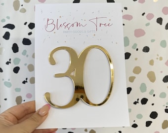 Personalised Acrylic Number Cake Charm – Any Age 18 21 30 40 50 – Mirrored Birthday Cake Decoration – Anniversary Topper