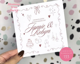 Tarjeta de boda personalizada / Diseño de lazo / Personalizable / Envío directo a destinatarios (Ref. 133)