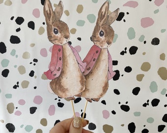 2 Large Flopsy Pink Peter Rabbit Cake Toppers - Cake Topper - Baby Shower - Birthday Party - Christening Party - Peter Rabbit Party Bunny