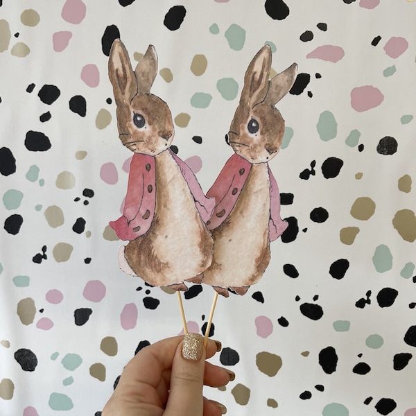 2 Large Flopsy Pink Peter Rabbit Cake Toppers - Cake Topper - Baby Shower - Birthday Party - Christening Party - Peter Rabbit Party Bunny