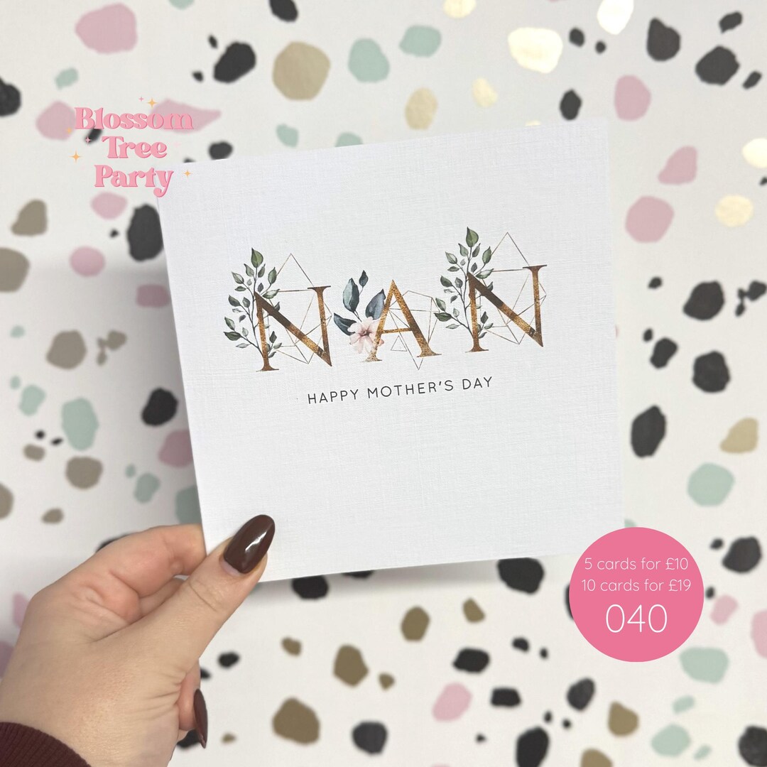 Mother's Day Card for Nan | Happy Mother's Day | Gold Text Mothers Day ...