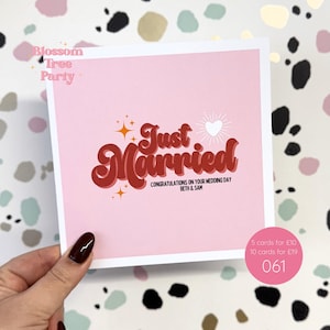 Carte de mariage | Style rétro rose et blanc | Monsieur et Madame | Carte de voeux de félicitations (Réf : 061)