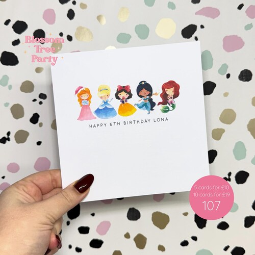 Personalised Birthday Card | Personalised Princess Card | Any Age and Name added | Princess 5th 6th 7th 8th 9th 10th Birthday (Ref: 107)