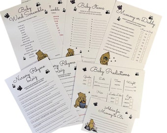 Winnie the Pooh Baby Shower Game Bundle | Party Bundle | Baby Shower Multipack for 10 guests | Games for a party | Party in a box | Baby