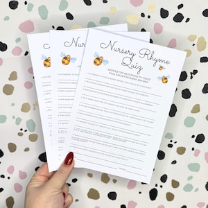 Peter Rabbit - Jeu de quiz avec comptines pour baby shower - A5 | Paquet de 10 | Jeux de baby shower | Décoration de fête prénatale unisexe