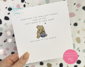 Winnie the Pooh Newborn Card | Traditional Winnie the Pooh artwork Welcome to the world | Greeting Card | New Mum (Ref: 110)