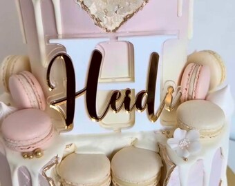 Adorno acrílico personalizado para tarta / Adorno para tarta a medida / Decoración acrílica en capas para tarta / Adorno para tarta de cumpleaños / Adorno moderno para tarta