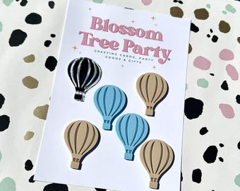 Adornos para tartas con forma de globo aerostático / Decoraciones para tartas de baby shower / Adornos para cupcakes con forma de globo / Decoración de madera para fiestas / Decoración para tartas de primer cumpleaños
