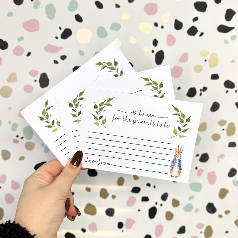 Peter Rabbit Baby Shower Advice for the Parents to be cards | Advice cards for mum | Baby Shower Game | Pack of 10 | Unisex Baby Shower image 1