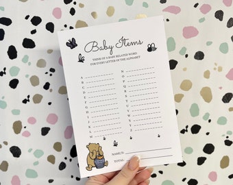 Winnie the Pooh Baby Shower Baby Items Game - A5 | Pack of 10 | Baby Shower Games | Unisex Baby Shower Décor | Pooh Bear