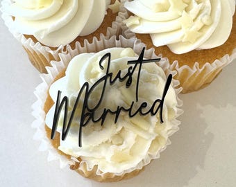 Adornos acrílicos para cupcakes: adornos negros para tartas de recién casados para bodas