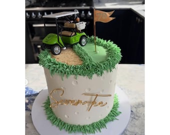 Conjunto de adornos personalizados para tartas de golf / Adorno con nombre y bandera de golf y dije de Seven-Tee / Decoración para tarta de 70 cumpleaños / Decoración acrílica para tartas de golf