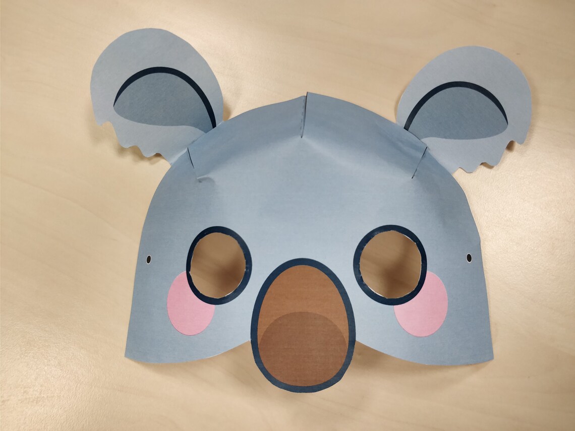 Koala Mask Printable koala costume animal mask grey halloween | Etsy