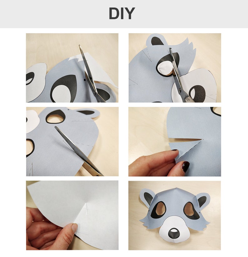 Raccoon Mask Printable waschb\u00e4r maske costume animal grey halloween