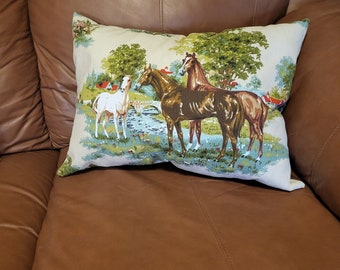 Horse pillow Handmade vintage print