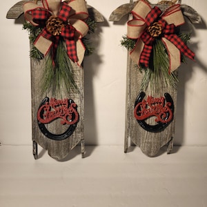 Pair of Vintage wood sled replicas Christmas decorations