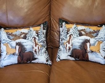 Pair of Decorative Horse pillows Handmade vintage print.