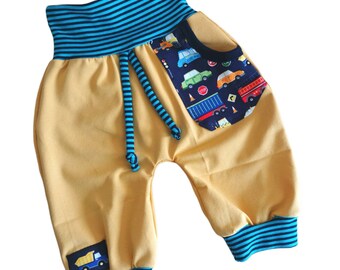 Short baby bloomers, baby pants "Car" in sizes 50/56 to 134 made of jersey