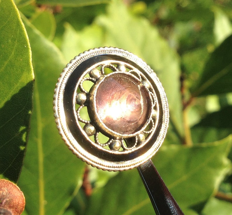 Antique Victorian Gay nineties silver gilt natural amethyst and enamel button Gay 90s unusual collectors item 1890s button