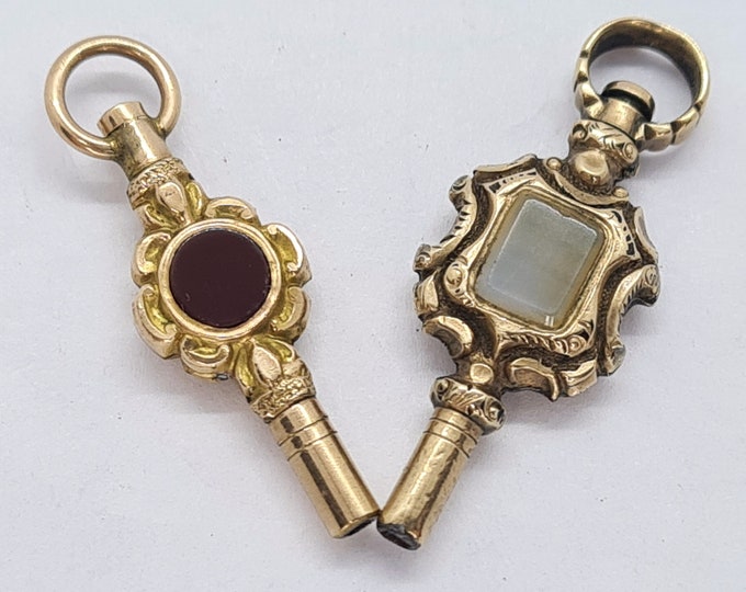 Two Antique Pocket Watch Winders Keys Gold Cased Gem Set Etsy