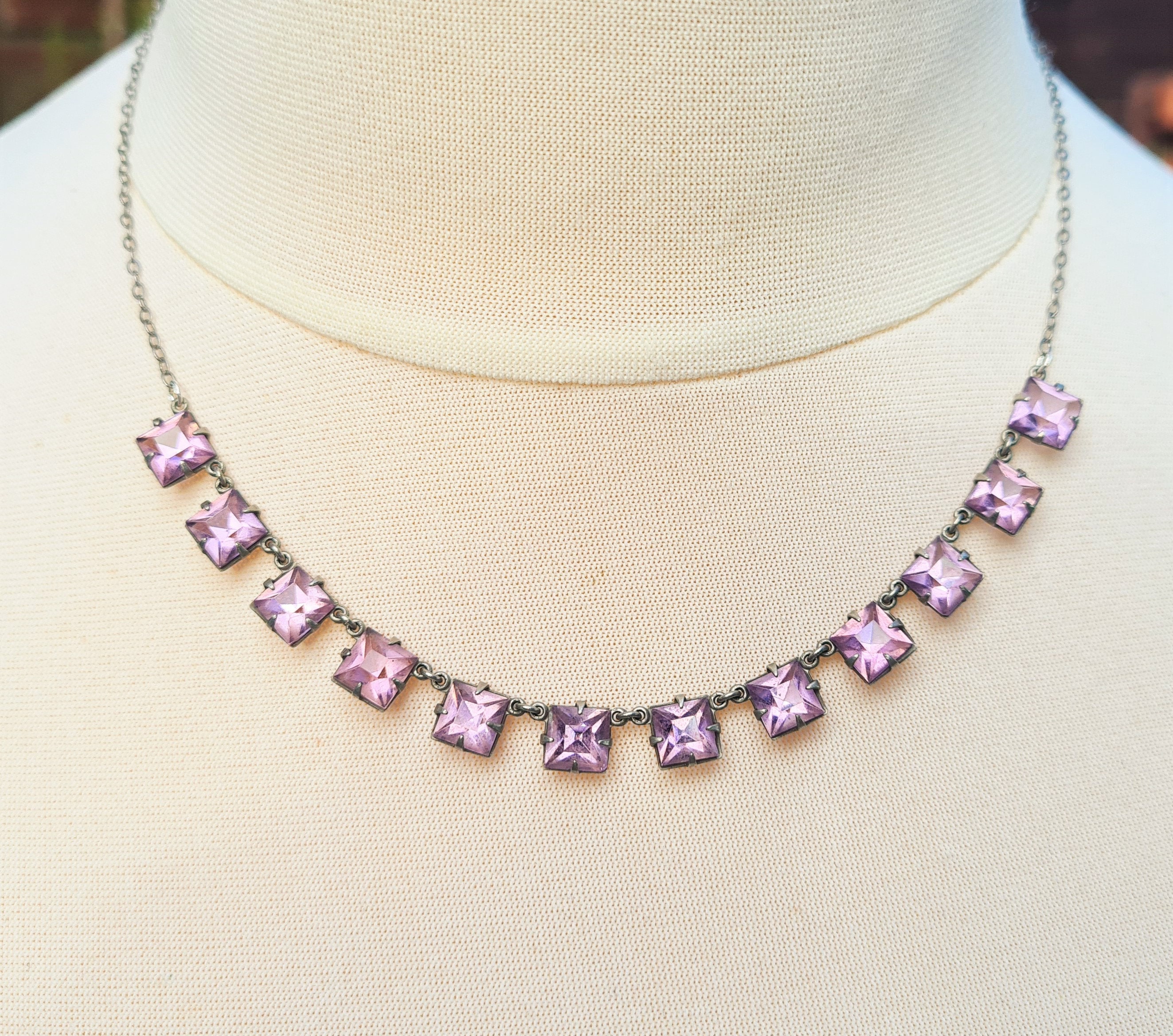 Louis Rousselet Pink Amethyst Dark Purple Glass Bead Necklace