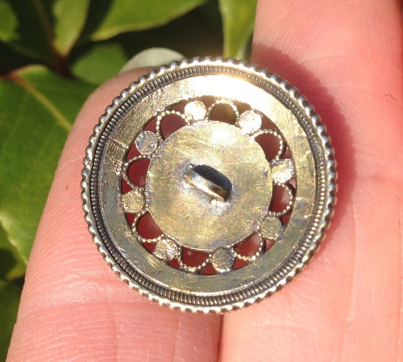 Antique Victorian Gay nineties silver gilt natural amethyst and enamel button Gay 90s unusual collectors item 1890s button