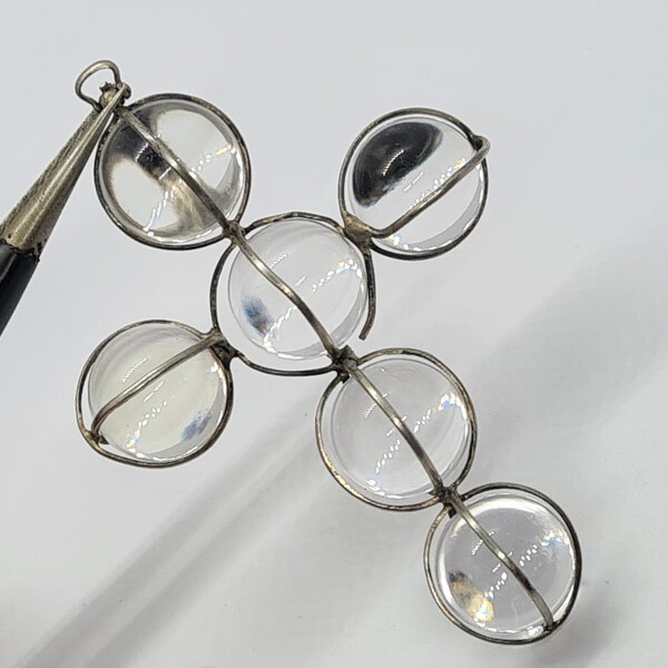 RESERVED.   Antique Victorian pools of light cross pendant, rock crystal, 360 degree spinning bale, silver wire, collectors item, repair