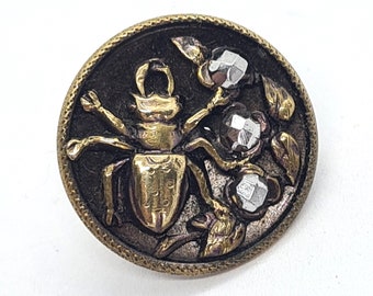 Antique button, beetle and cut steel detail, 14.75mm, circa 1890, Victorian