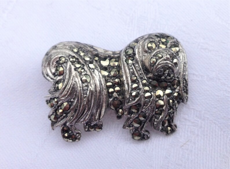 Vintage Marcasite Pekingese Dog Brooch Pin Rhodium Plated Etsy