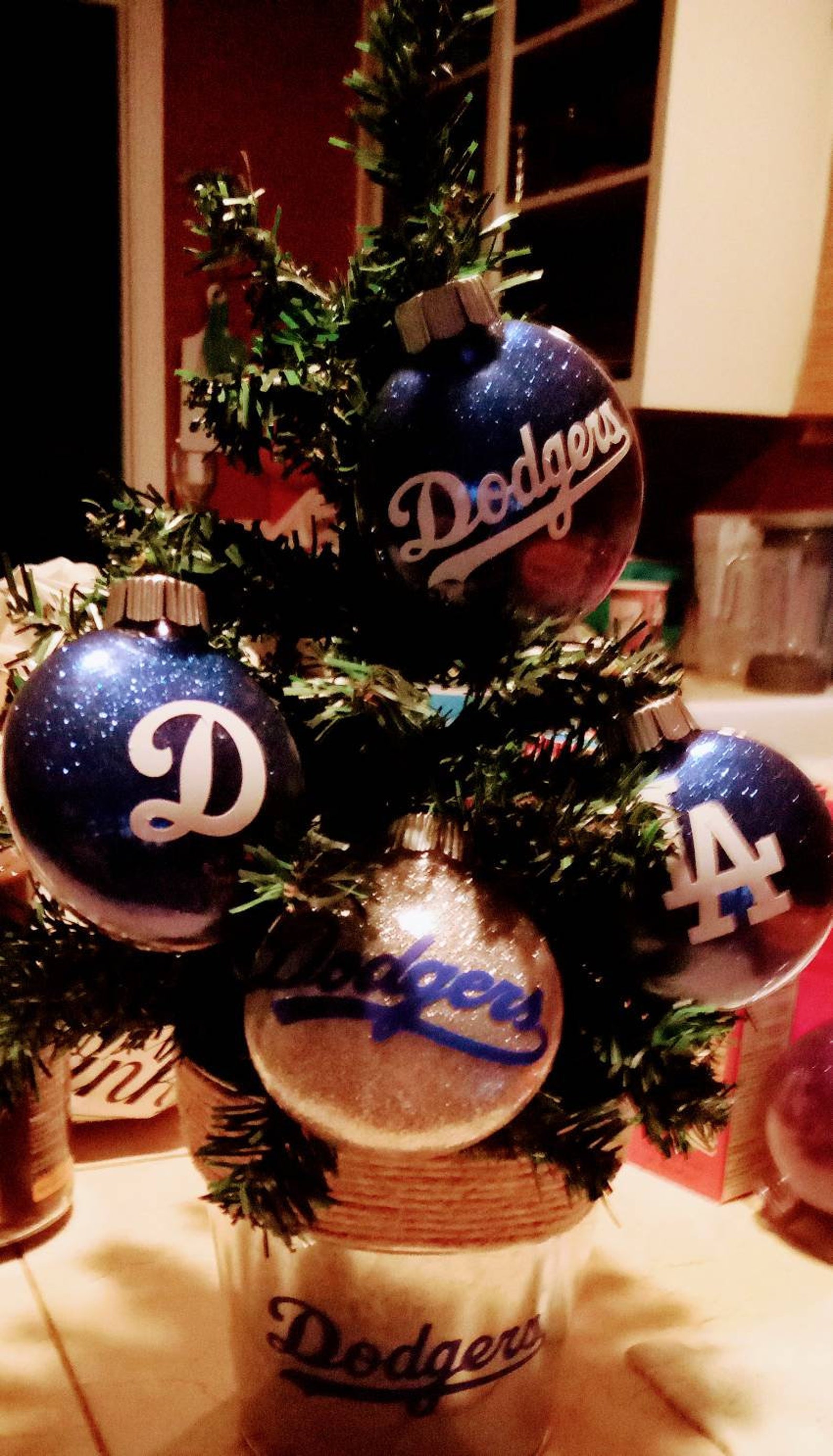 Miniature Christmas tree with 4 Dodger ornaments and Dodger Etsy