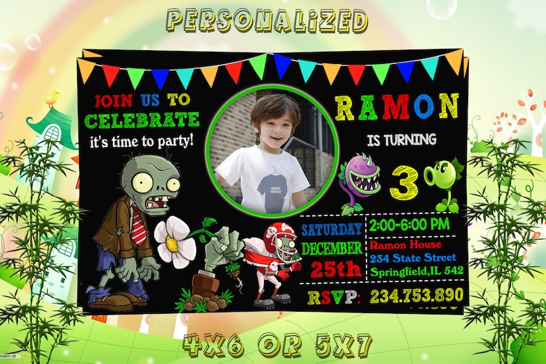 Plants Vs Zombies Invitation, Plants Vs Zombies Party, Plants Vs ...