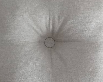 Softened linen throw pillow with button, Natural cushion with filling, Handmade sofa pillow housewarming gift first home